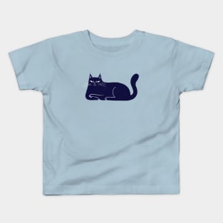 Moody blue cat upset mood - facing left Kids T-Shirt